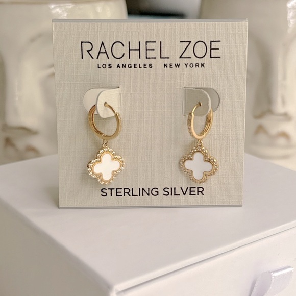 Rachel Zoe Clover Earrings Mother of Pearl Cubic Zirconia - Picture 3 of 3
